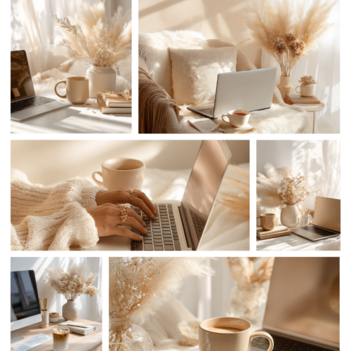 Pack photos feminine cozy workspace